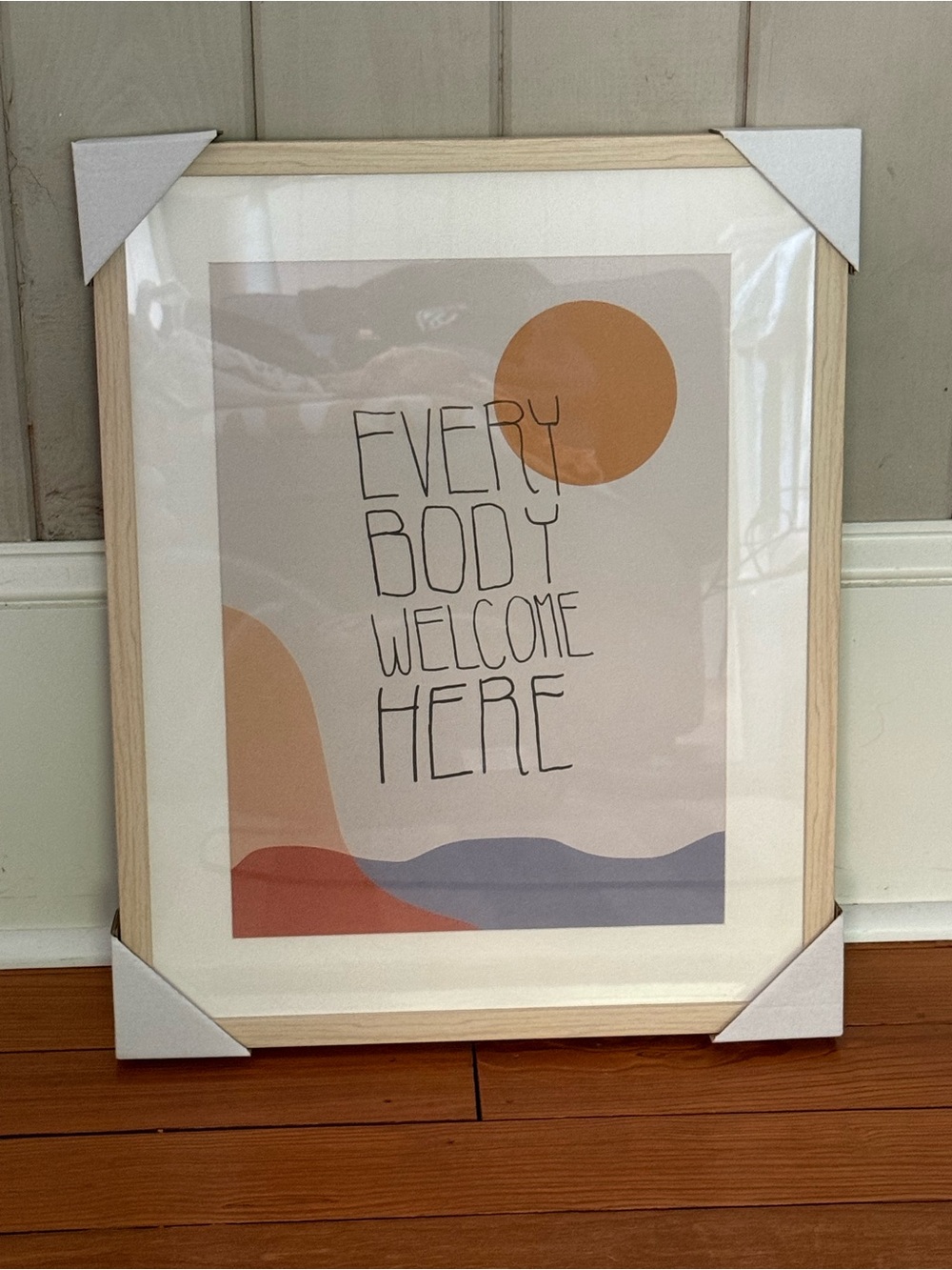 “Everybody Welcome Here” Framed Wall Art - Neutral and Earth Tones. 16”x20”. NEW